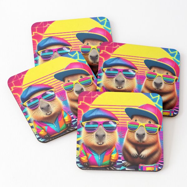 Item preview, Neon 90s Capybara and Quokka Duo designed and sold by Sybille-Yates.