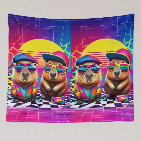 Item preview, Neon 90s Capybara and Quokka Duo designed and sold by Sybille-Yates.
