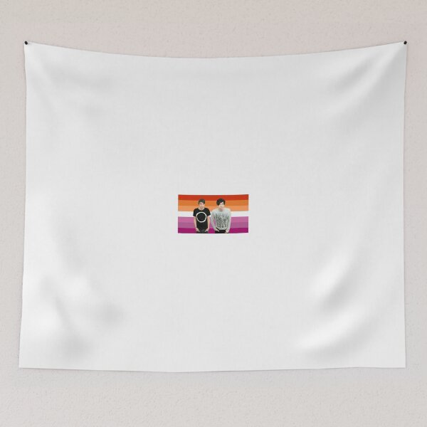 Item preview, Dan and Phil in front of Lesbian Pride Flag designed and sold by maelrusydesigns.
