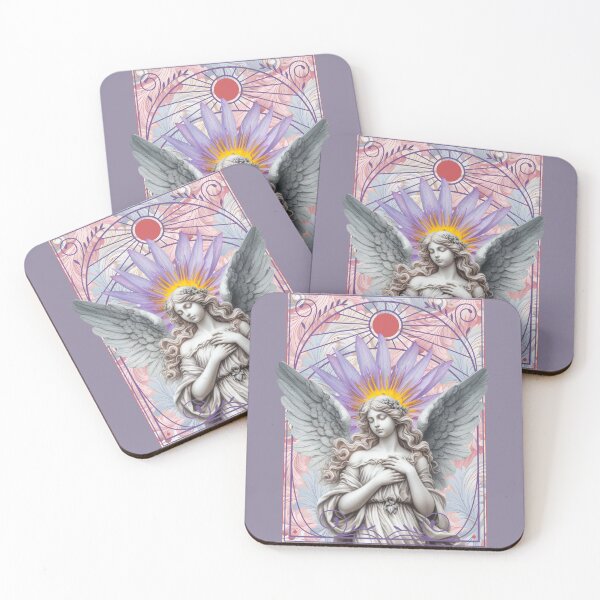 Item preview, Stained Glass Angel with Halo in Pastel Pink and Lavender Art designed and sold by ChasingRabbit05.
