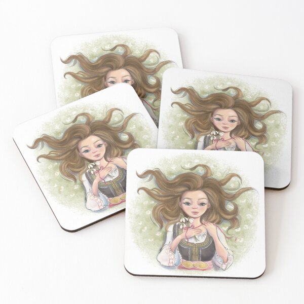 Item preview, Spring Bulgarian Girl Illustration – Folk Costume Beauty with Flowers Whimsical Art Soft Aesthetic Portrait designed and sold by CreativeBu.