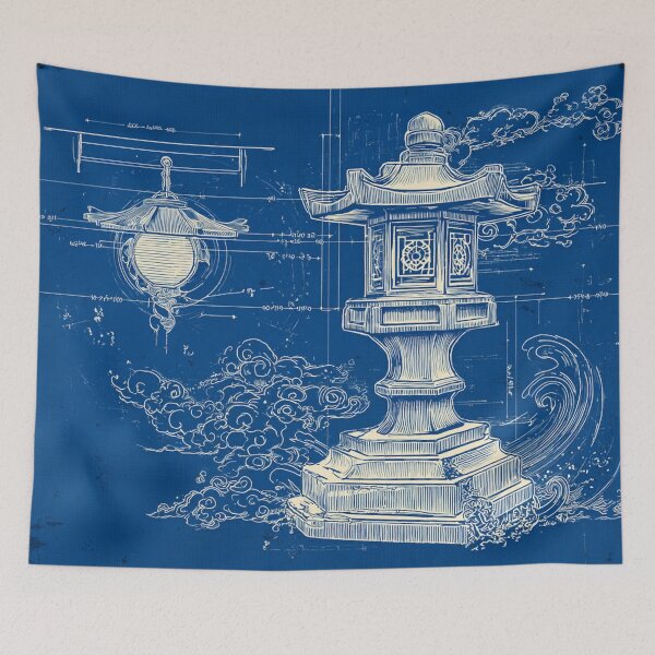 Item preview, Yokai Lantern Spirit Blueprint - Modern Ukiyo-e Torii Gate Technical Diagram designed and sold by Vandy Fullam.