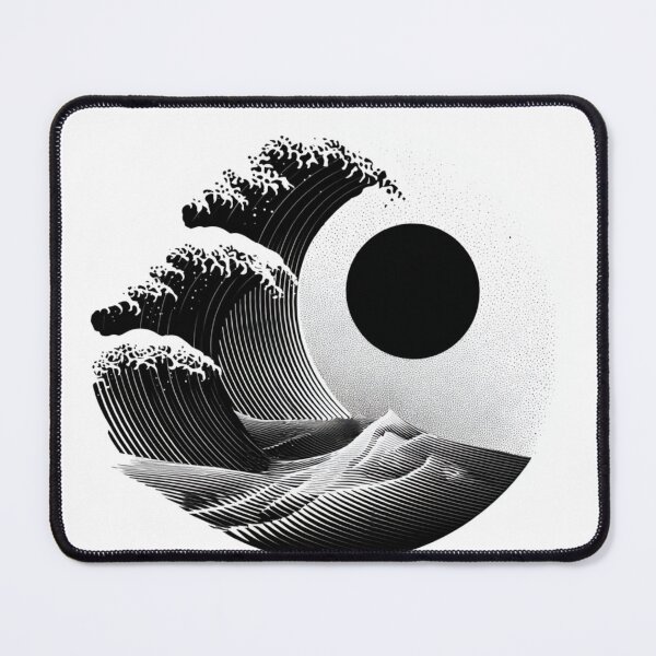 Item preview, Japanese Wave Bold Circle Moon | Black and White Ocean Art designed and sold by TypoArtPrints.