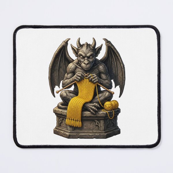 Item preview, Cozy Stone Gargoyle Knitting with Yellow Yarn designed and sold by Kvarny.