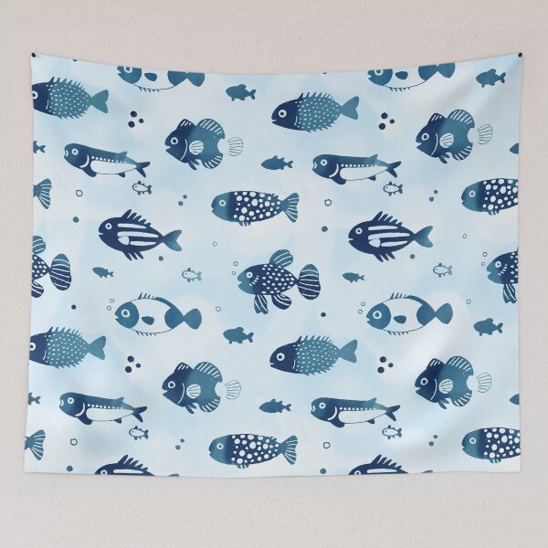 Item preview, Coastal Fish Pattern in Soft Blue designed and sold by trajeado14.