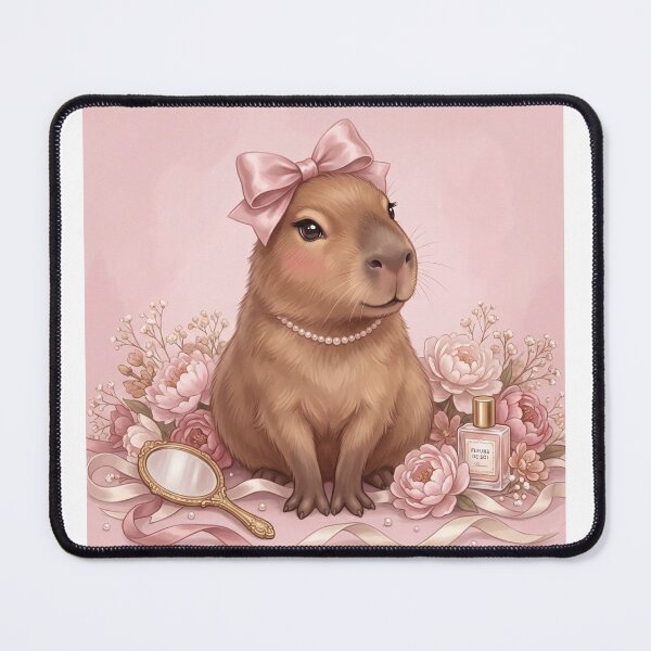 Item preview, Coquette Capybara Pink Bow Pearl Soft Aesthetic Art designed and sold by CapyVerseStudio.