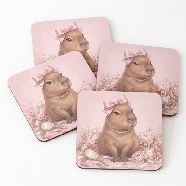 Item preview, Coquette Capybara Pink Bow Pearl Soft Aesthetic Art designed and sold by CapyVerseStudio.