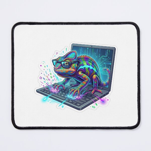 Item preview, Cyber Chameleon Hacker Coding on Laptop with Neon Effects designed and sold by Kvarny.