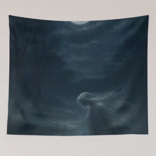 Item preview, Ghostly Figure In Moonlit Forest Surreal Night Fantasy Scene designed and sold by PandaTShirtShop.