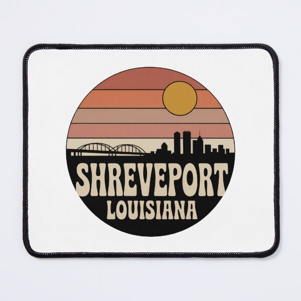 Item preview, Shreveport Louisiana: Warm Sunset Skyline Bridge Groovy Dark Badge designed and sold by CircinusStore.
