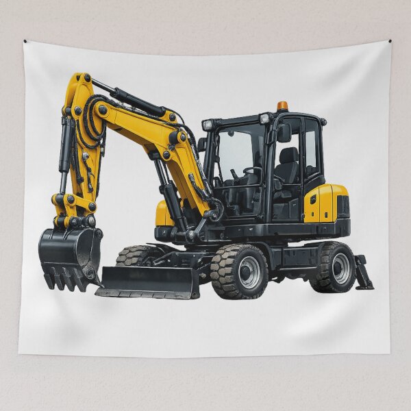 Item preview, Mini Yellow Wheel Excavator Heavy Machinery Illustration designed and sold by Radekku.