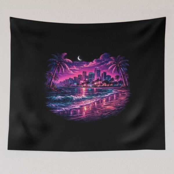Item preview, Neon Miami Nights Retro Synthwave Beach Cityscape designed and sold by EmesWorks.