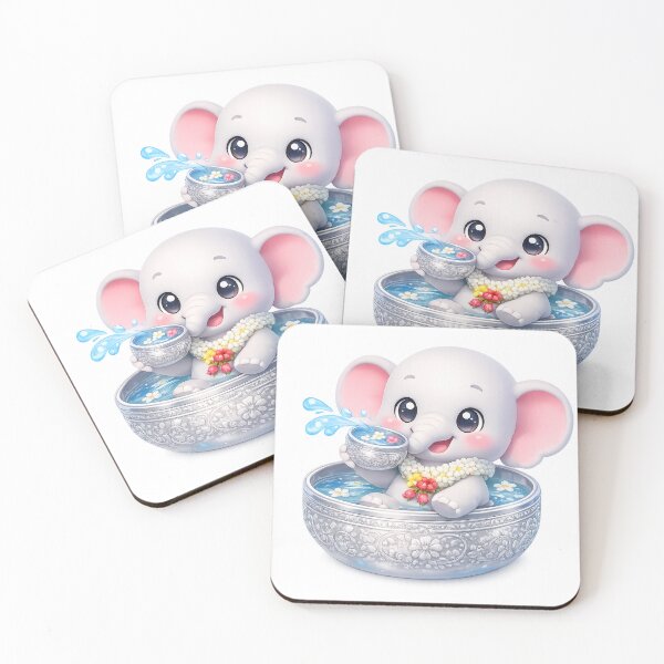 Item preview, Cute Baby Elephant Songkran Water Bowl Splash – Thai Festival Kawaii Art designed and sold by Melody Printable.