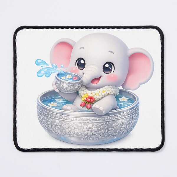 Item preview, Cute Baby Elephant Songkran Water Bowl Splash – Thai Festival Kawaii Art designed and sold by Melody Printable.