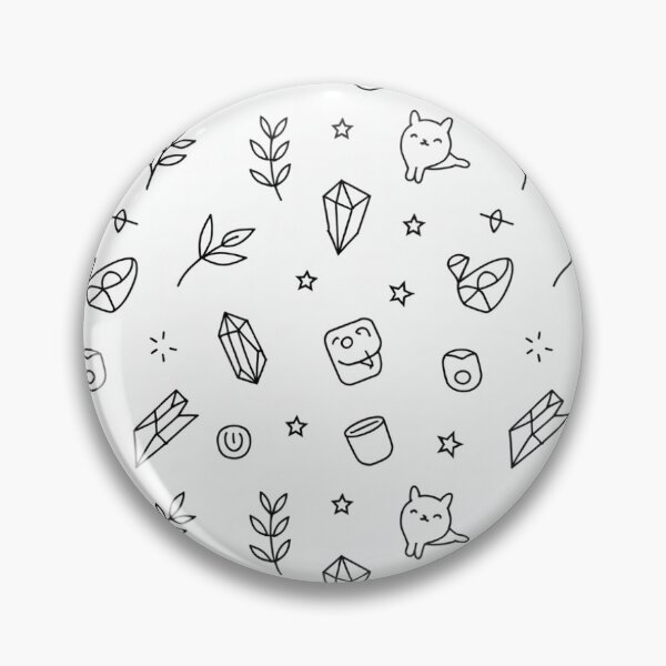 Item preview, Cute Kawaii Crystal Cat Pattern with Stars Leaves & Doodles Black Line Art designed and sold by Midnight Veil Designs.