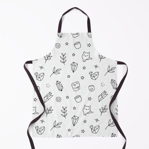 Item preview, Cute Kawaii Crystal Cat Pattern with Stars Leaves & Doodles Black Line Art designed and sold by Midnight Veil Designs.