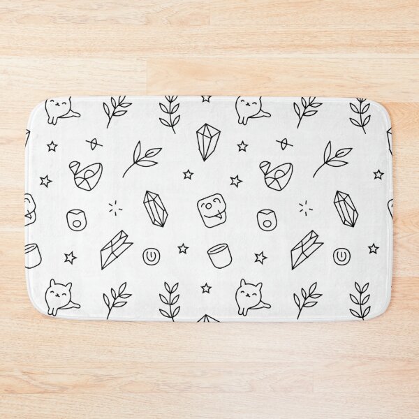 Item preview, Cute Kawaii Crystal Cat Pattern with Stars Leaves & Doodles Black Line Art designed and sold by Midnight Veil Designs.