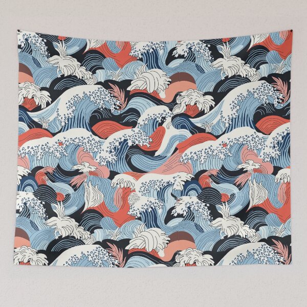 Item preview, Japanese waves abstract repeated design designed and sold by Rhu Creations.