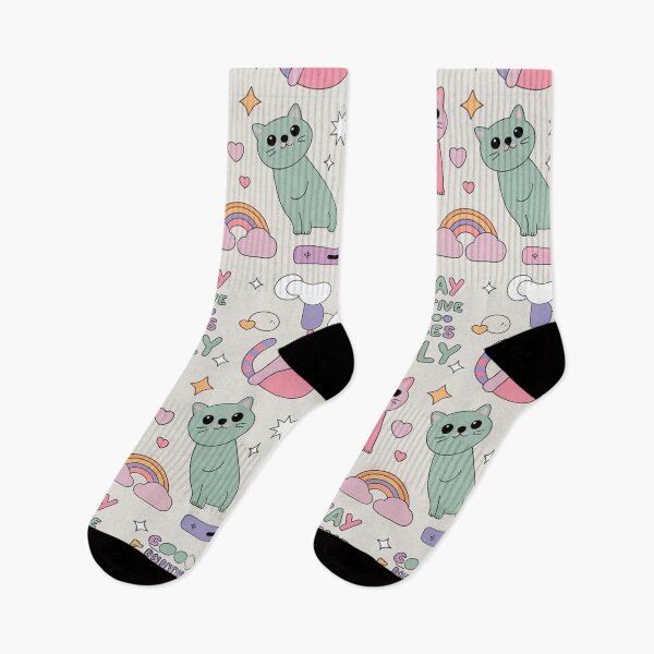 Item preview, Cute Kawaii Cats Rainbow Clouds Positive Vibes Seamless Pattern designed and sold by Midnight Veil Designs.