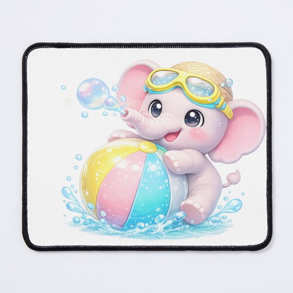 Item preview, Adorable Elephant Blowing Bubbles with Beach Ball – Kawaii Summer Splash Art designed and sold by Melody Printable.