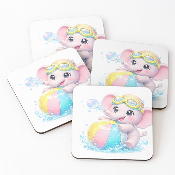 Item preview, Adorable Elephant Blowing Bubbles with Beach Ball – Kawaii Summer Splash Art designed and sold by Melody Printable.