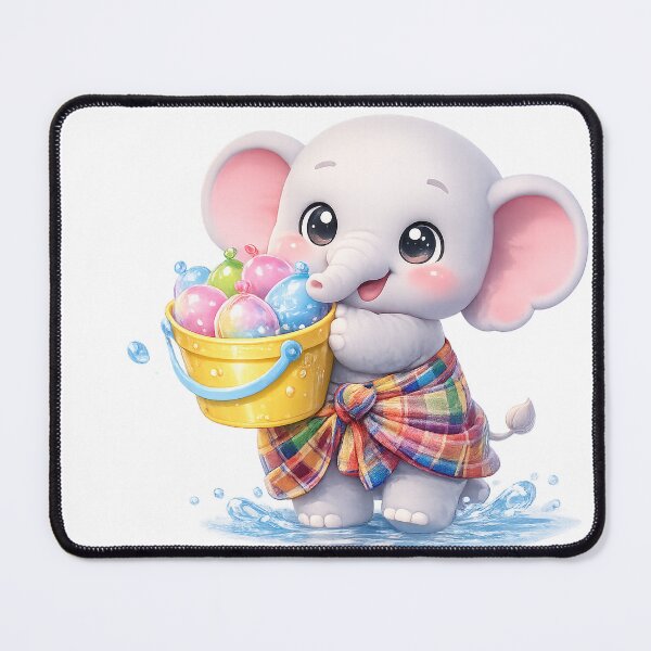 Item preview, Cute Elephant with Water Balloons in Thai Sarong – Songkran Kawaii Art designed and sold by Melody Printable.
