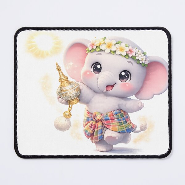 Item preview, Kawaii Elephant Dancing with Nam Ob – Thai Songkran Festival Cute Art designed and sold by Melody Printable.