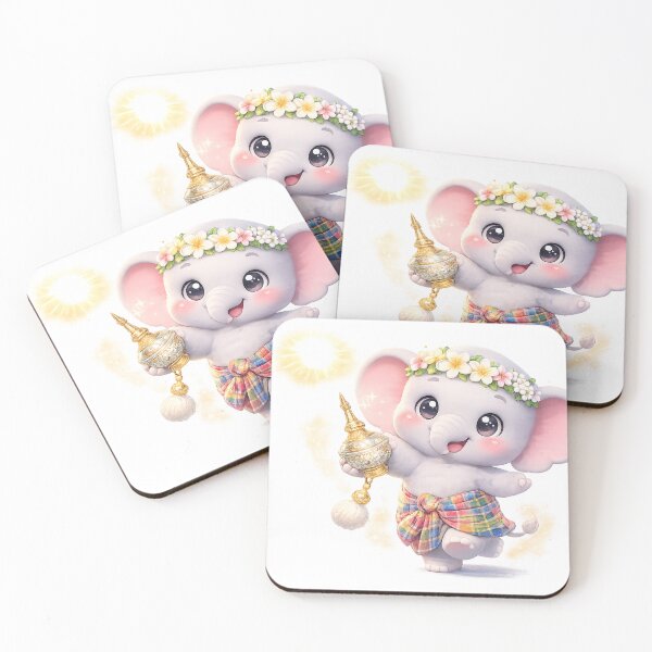 Item preview, Kawaii Elephant Dancing with Nam Ob – Thai Songkran Festival Cute Art designed and sold by Melody Printable.