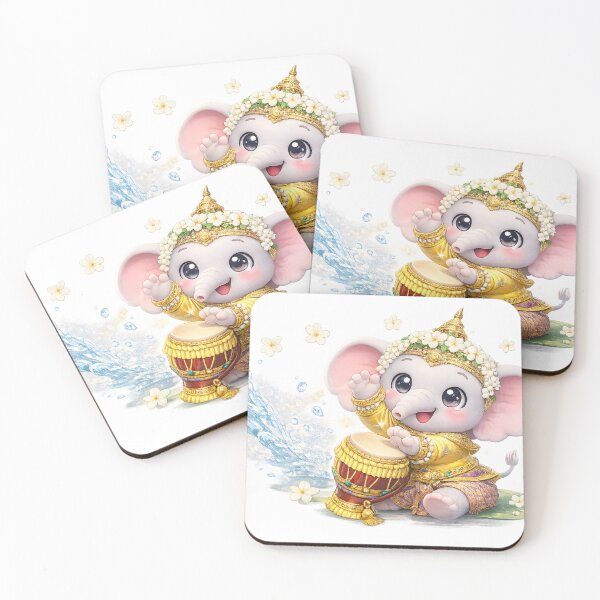 Item preview, Cute Elephant Playing Thai Drum Klong Yao – Songkran Festival Kawaii Art designed and sold by Melody Printable.