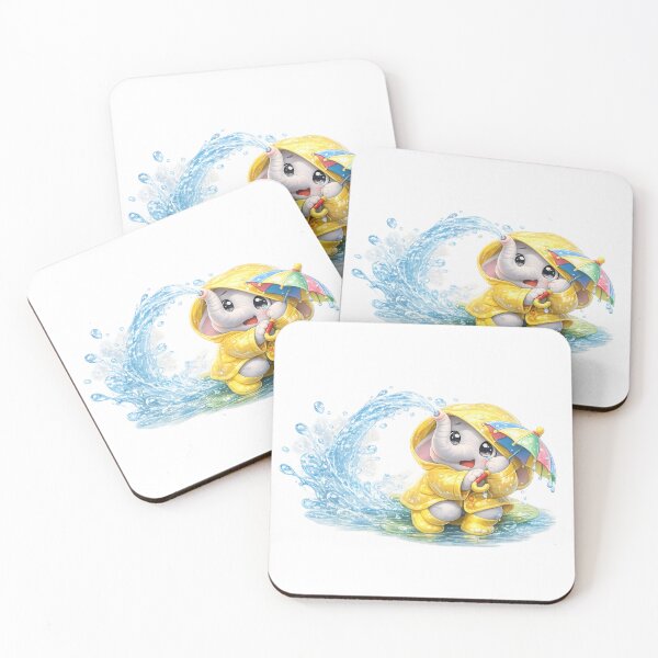Item preview, Adorable Elephant in Raincoat Splashing Water – Cute Kawaii Summer Art designed and sold by Melody Printable.