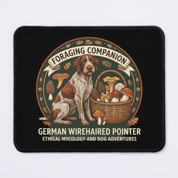 Item preview, German Wirehaired Pointer Foraging Companion – Vintage Mushroom Mycology Art designed and sold by FarDesign.
