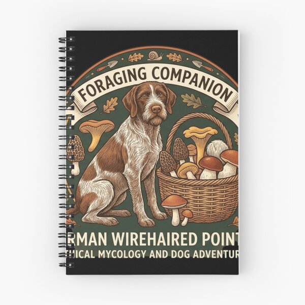 Item preview, German Wirehaired Pointer Foraging Companion – Vintage Mushroom Mycology Art designed and sold by FarDesign.