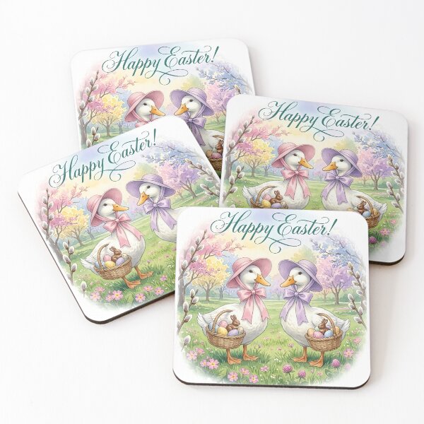 Item preview, Vintage Easter Ducks in Sun Bonnets with Baskets Watercolor Art designed and sold by naughty-raccoon.