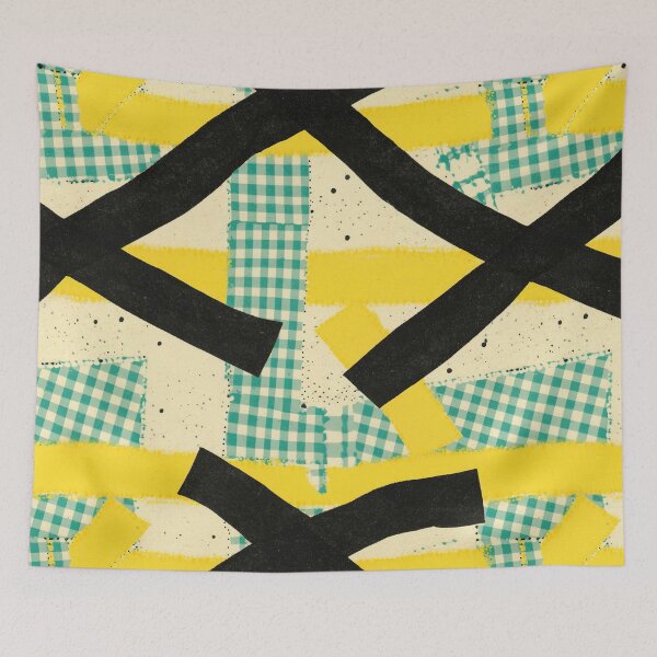 Item preview, Teal Gingham Abstract Collage Pattern designed and sold by bubblegoth.