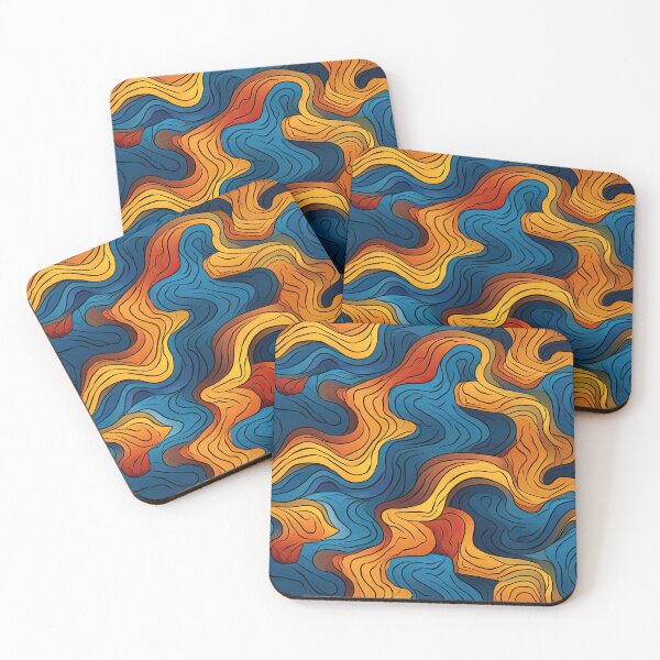 Item preview, Retro Flow Abstract – Warm Orange & Deep Blue Topographic Waves Pattern designed and sold by CraftedHome.