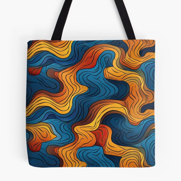 Item preview, Retro Flow Abstract – Warm Orange & Deep Blue Topographic Waves Pattern designed and sold by CraftedHome.