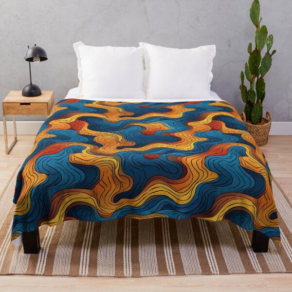 Item preview, Retro Flow Abstract – Warm Orange & Deep Blue Topographic Waves Pattern designed and sold by CraftedHome.