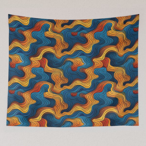 Item preview, Retro Flow Abstract – Warm Orange & Deep Blue Topographic Waves Pattern designed and sold by CraftedHome.