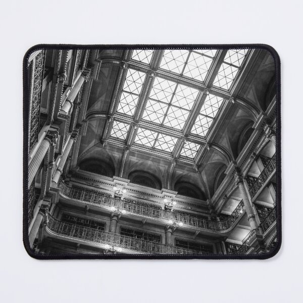 Item preview, The cathedral of books, book lover's dream, George Peabody library black and white photograph poster art print designed and sold by Astrid Arkhangelsky.