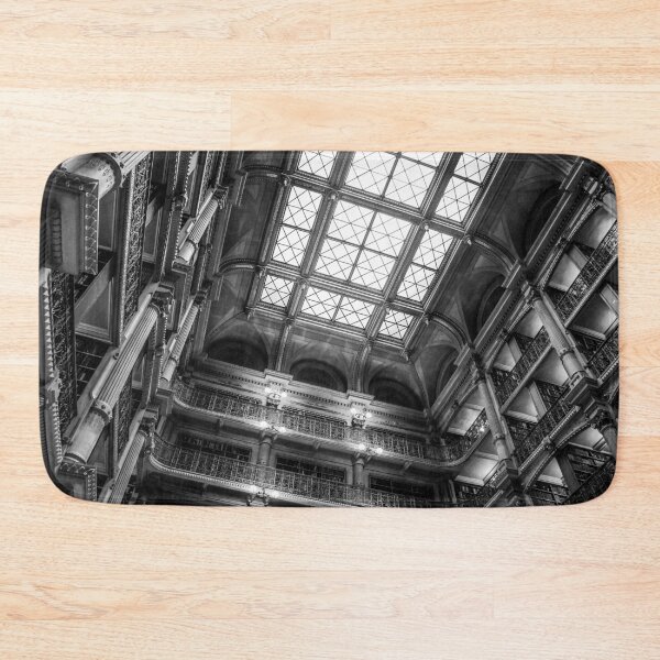 Item preview, The cathedral of books, book lover's dream, George Peabody library black and white photograph poster art print designed and sold by Astrid Arkhangelsky.