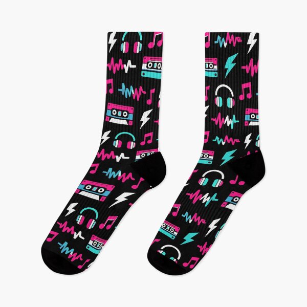 Item preview, Retro Neon Music Pattern with Headphones Cassette Tapes Sound Waves Lightning Bolts  designed and sold by American Spirit.