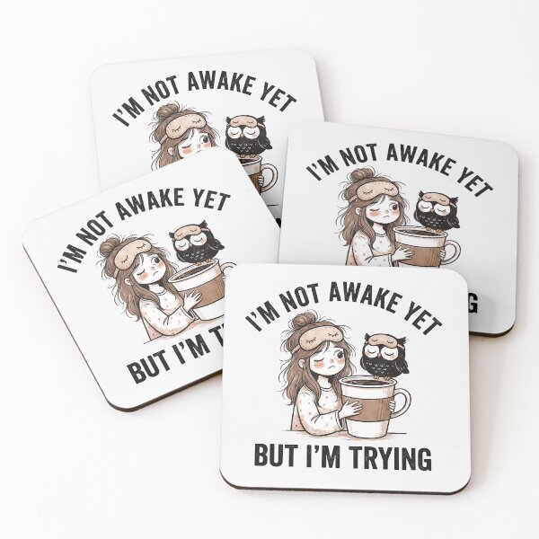 Item preview, Sleepy Girl With Coffee and Owl – I’m Not Awake Yet designed and sold by QuirkySpark.