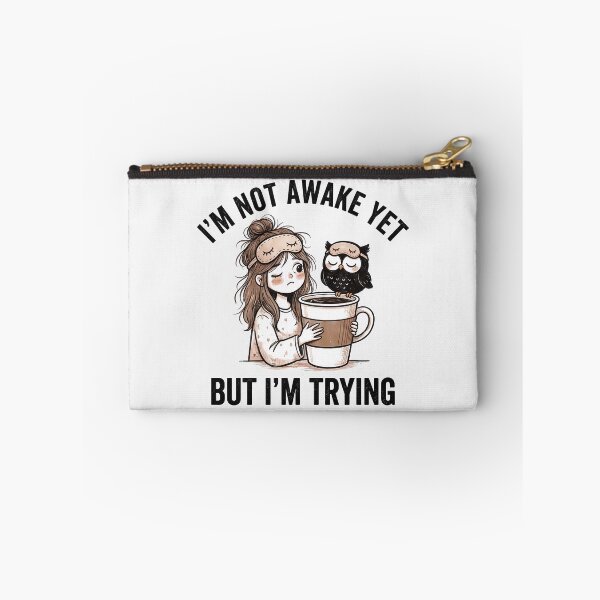 Item preview, Sleepy Girl With Coffee and Owl – I’m Not Awake Yet designed and sold by QuirkySpark.