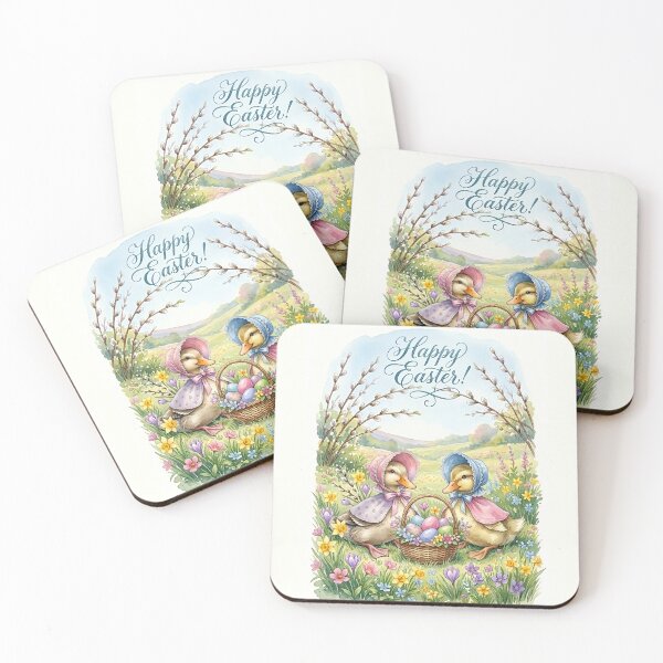Item preview, Two Vintage Easter Ducks in Pink and Blue Bonnets Watercolor designed and sold by naughty-raccoon.