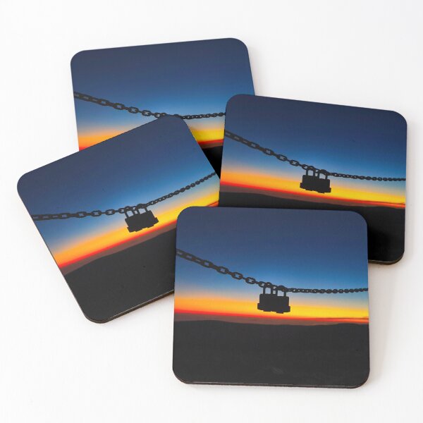 Item preview, Two Padlocks Silhouette at Sunset - Mountain Summit Skyline designed and sold by Kainicram.