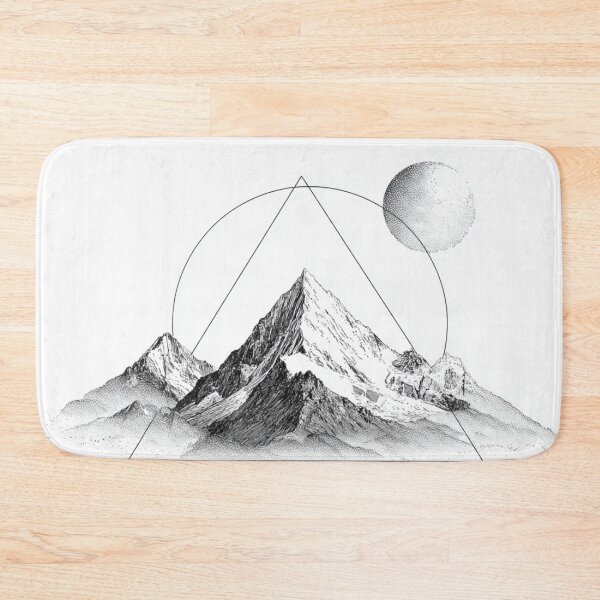 Item preview, Sacred Geometry Mountain Moon | Dotwork Black and White Art designed and sold by TypoArtPrints.