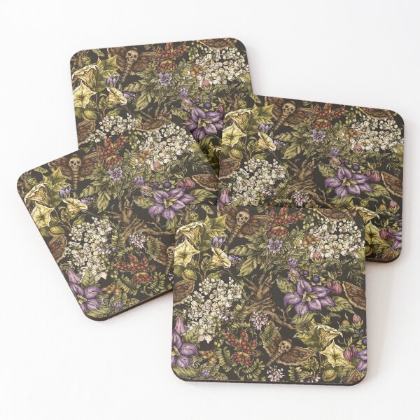 Item preview, Dark Botanical Skull Moth Pattern designed and sold by GraveyardGlam.
