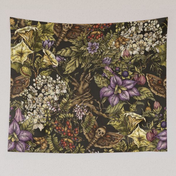 Item preview, Dark Botanical Skull Moth Pattern designed and sold by GraveyardGlam.