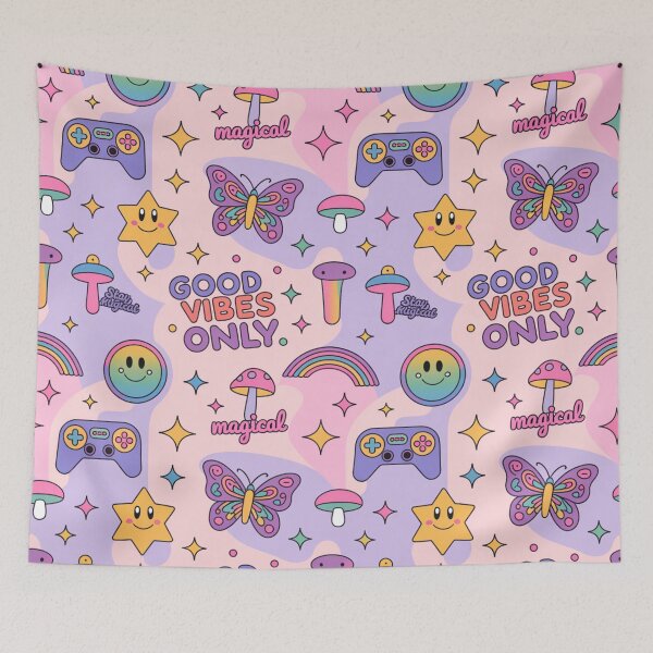 Item preview, Magical Good Vibes Only Pastel Kawaii Pattern with Mushrooms Butterflies Rainbows designed and sold by Midnight Veil Designs.
