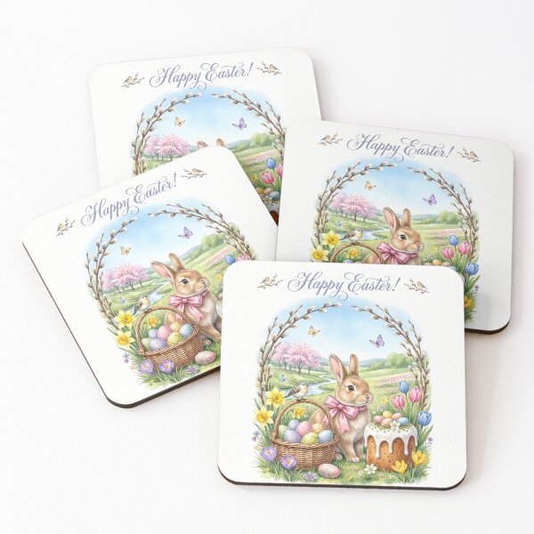 Item preview, Sweet Easter Bunny with Pink Bow and Blossom River Landscape designed and sold by naughty-raccoon.
